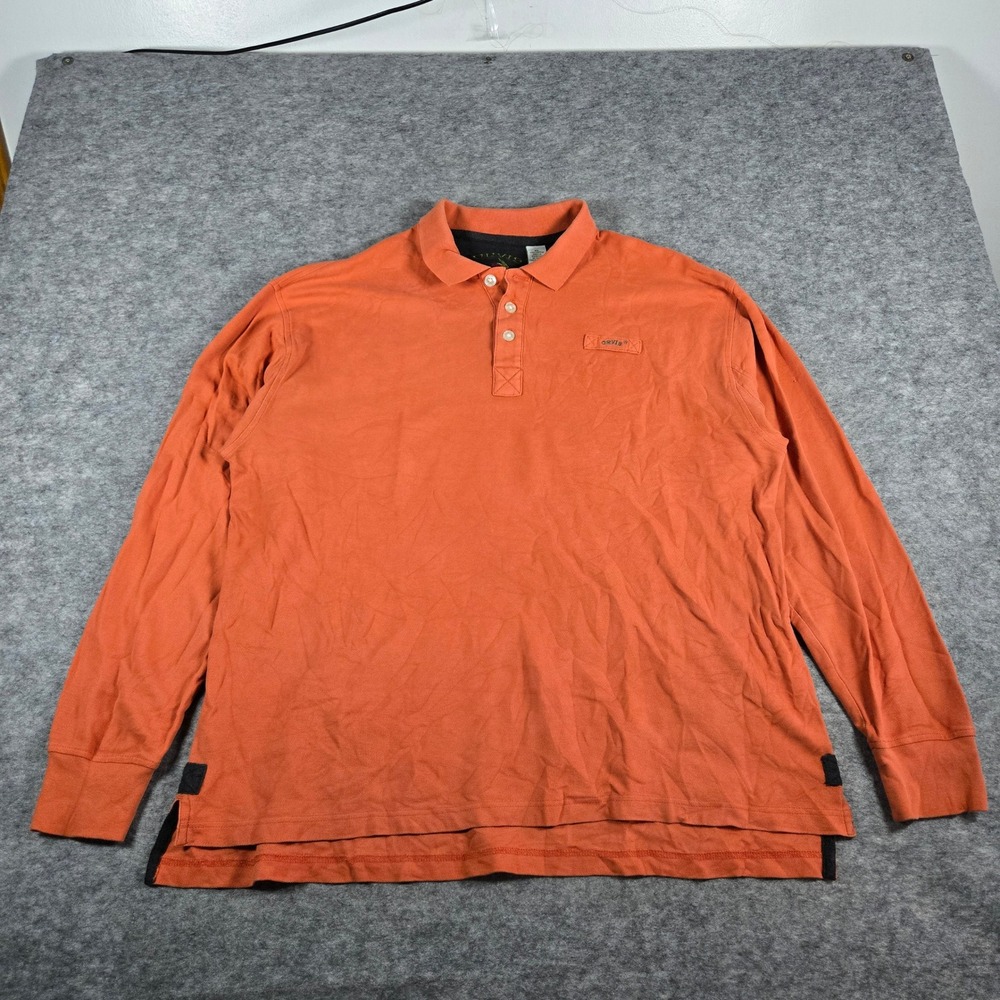 Orvis Mens Orange Long Sleeve Pique Outdoor Polo Shirt XL